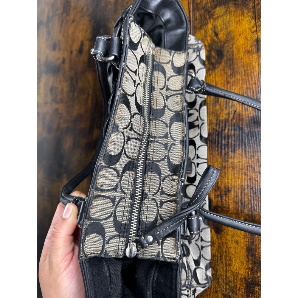 Coach Signature C Tote Bag Black Grey Canvas Leather Braided Trim Tassel - Picture 14 of 16